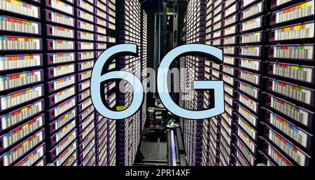 6g text in grey over computer server room Stock Photo