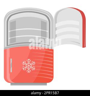 Detailed Opened Red Fridge for Home Preserve Food. Vertical Refrigerator Icon. Stock Vector