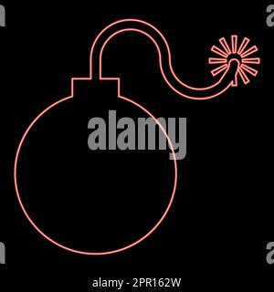 Neon bomb explosive military anicent time bomb weapon with fire spark concept advertising boom icon red color vector illustration image flat style Stock Vector