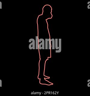 Neon man covering his mouth silhouette concept close mouth shock grief icon red color vector illustration image flat style Stock Vector