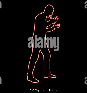 Neon man screaming in anger silhouette concept conflict icon red color vector illustration image flat style Stock Vector