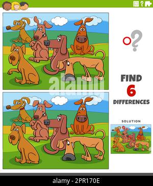 differences game with cartoon dogs animal characters Stock Vector