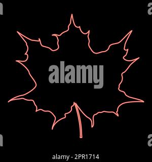 Neon maple leaf silhouette icon red color vector illustration image flat style Stock Vector