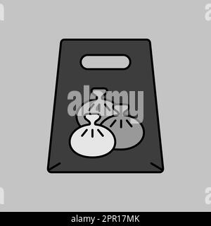 Fast food delivery take away paper bag icon. Stock Vector