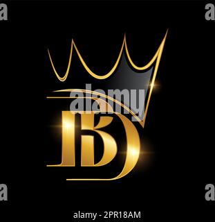 Golden Crown Monogram Initial Letters BD Stock Vector