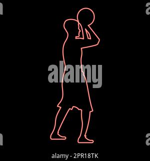 Neon basketball player throws a basketball man shooting ball side view icon red color vector illustration image flat style Stock Vector