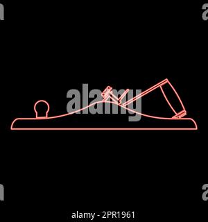 Neon jack plane smoothing plane carpenter tool symbol hand tool for carpentry icon red color vector illustration image flat style Stock Vector