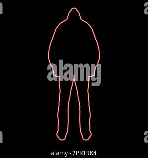 Neon man in the hood concept danger silhouette back side icon red color vector illustration image flat style Stock Vector
