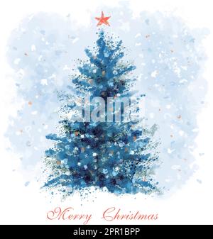 Watercolor style hand painting Christmas tree illustration, Christmas clip art Stock Vector