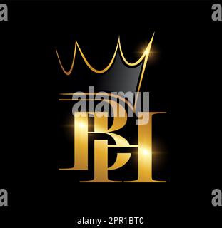 Golden Crown Monogram Initial Letters BH Stock Vector