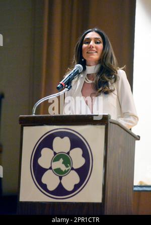 Boston, Massachusetts, USA. 24th Apr, 2023. Miss Universe Armenia, Kristina Ayanian is Master of Ceremonies in Boston during with Armenian-Americans and their friends, commemorating the 108th Anniversary of the 1915 Armenian Genocide of 1.5 million or more victims, half the population at the time, ordered by the Young Turk leaders of the Committee of Union & Progress at the end of the Ottoman Empire during World War 1. (Credit Image: © Kenneth Martin/ZUMA Press Wire) EDITORIAL USAGE ONLY! Not for Commercial USAGE! Stock Photo