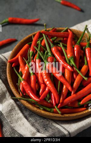 Spicy Organic Red Thai Birds Eye Chilli Peppers in a Bowl Stock Photo