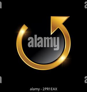 Golden Circle Arrow Vector Sign Illustration in black background with ...