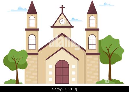 Lutheran Church with Cathedral Temple Building and Christian Religion Place Architecture in Flat Cartoon Hand Drawn Template Illustration Stock Vector