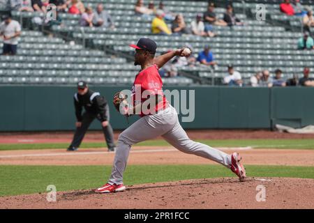 April 22 2023: Reno pitcher Raffi Vizcaino (26) throws a pitch during the  game with Reno Aces and Salt Lake Bees held at Smiths Fiield in Salt Lake  Ut. David Seelig/Cal Sport