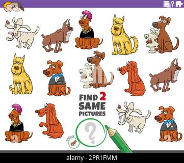 find two same cartoon dog characters educational game Stock Vector ...