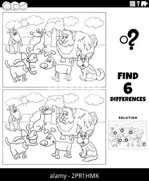 differences game with dogs group coloring book page Stock Vector Image ...