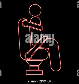 Neon man on car seat using car belt for safety human with safety belt stick car concept icon red color vector illustration image flat style Stock Vector
