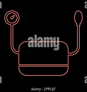 Neon pressure measuring apparatus medical device for measuring blood pressure pulse tonometer medical instrument icon black color in circle round red color vector illustration image flat style Stock Vector