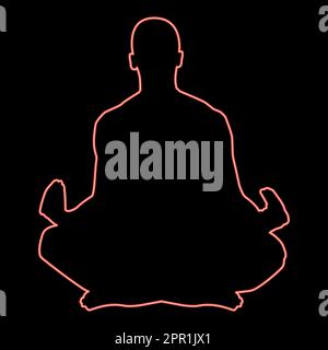 Neon meditating man Practicing yoga symbol red color vector illustration image flat style Stock Vector