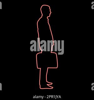 Neon businessman with briefcase standing man with a business bag in his hand silhouesse icon red color vector illustration image flat style Stock Vector