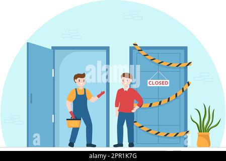 Window and Door Installation Service with Worker for Home Repair and Renovation use Tools in Flat Cartoon Hand Drawn Template Illustration Stock Vector