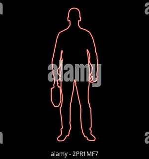 Neon businessman with briefcase man with a business bag in his hand silhouesse front view icon red color vector illustration image flat style Stock Vector