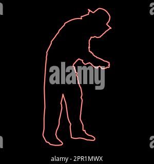 Neon beekeeper in protective outfit clothing with hat with grid of bee stings collects honey Beekeeper beemaster apiarist in apiary taking honey red color vector illustration image flat style Stock Vector