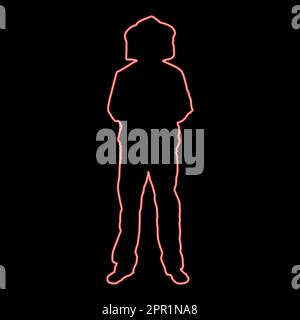 Neon beekeeper in protective outfit clothing with hat with grid of bee stings collects honey Beekeeper beemaster apiarist in apiary View front red color vector illustration image flat style Stock Vector