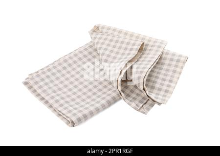 Two grey plaid napkins on white background Stock Photo