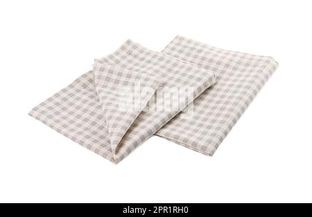 Two grey plaid napkins on white background Stock Photo