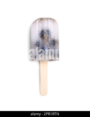 Tasty blueberry popsicle isolated on white, top view Stock Photo