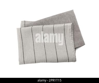 Folded cloth kitchen napkins isolated on white, top view Stock Photo