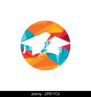 Flash student vector logo template. Education logo with graduation cap and thunder icon. Stock Vector