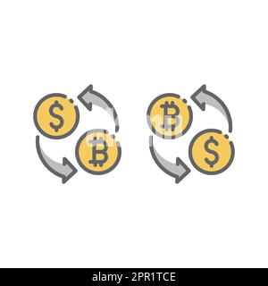 Dollar to bitcoin money conversion line vector icon Stock Vector