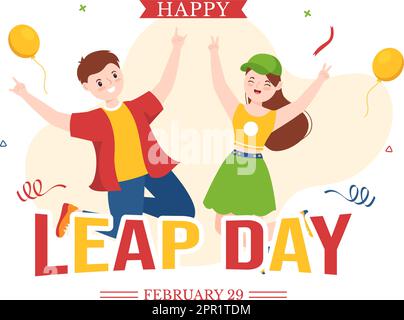 Happy Leap Day on 29 February with Cute Frog in Flat Style Cartoon Hand Drawn Background Templates Illustration Stock Vector
