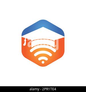 Graduate hat and wifi vector logo design. Study online logo concept ...