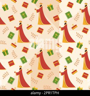 Happy Epiphany Day Seamless Pattern Design Christian Festival to Faith in Template Hand Drawn Cartoon Flat Illustration Stock Vector