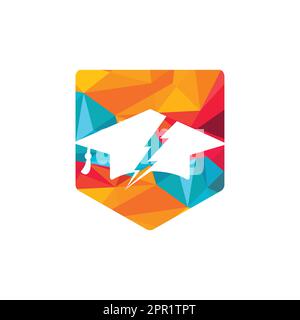 Flash student vector logo template. Education logo with graduation cap and thunder icon. Stock Vector