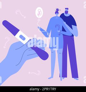 The couple want baby and to be parents. They have problem with infertility,no pregnancy. The hand holds negative pregnant test. It is grief and sad Stock Vector