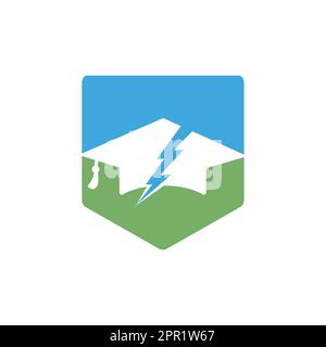 Flash student vector logo template. Education logo with graduation cap and thunder icon. Stock Vector
