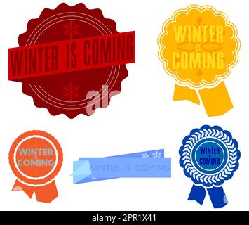 Set of ribbon with Winter is Coming text. Stock Vector