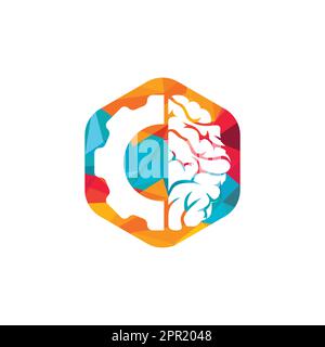 Brain and gear cog logo design. Education and mechanic symbol or icon. Unique science and industrial logotype design template. Stock Vector