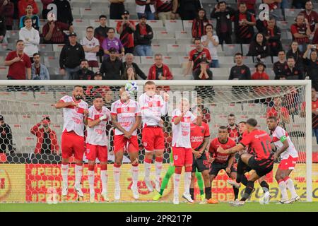 Curitiba, Brazil. 25th Apr, 2023. During Athletico and CRB. Return match valid for the 3rd phase of the Copa do Brasil 2023. Joaquim Américo Guimarães Stadium in Curitiba, Paraná. Credit: Reinaldo Reginato/FotoArena/Alamy Live News Stock Photo