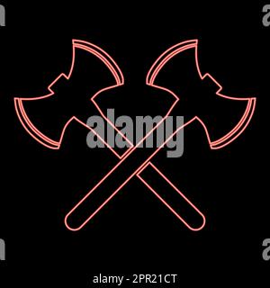 Neon two double-faced viking axes red color vector illustration image flat style Stock Vector