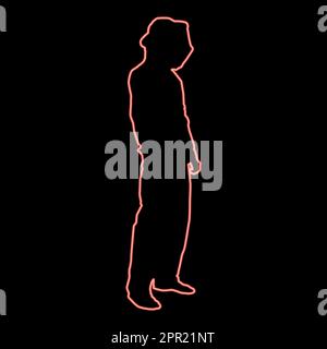 Neon beekeeper in protective outfit clothing with hat with grid of bee stings collects honey Beekeeper beemaster apiarist in apiary View side red color vector illustration image flat style Stock Vector