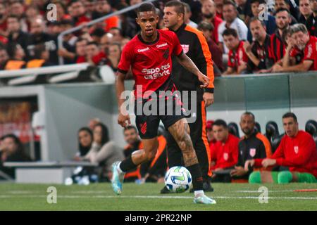 Curitiba, Brazil. 25th Apr, 2023. PR - CURITIBA - 25/04/2023 - COPA DO BRASIL 2023, ATHLETICO-PR X CRB - Pedrinho player of Athletico-PR during a match against CRB at the Arena da Baixada stadium for the 2023 Copa do Brasil championship. Photo: Gabriel Machado/AGIF/Sipa USA Credit: Sipa USA/Alamy Live News Stock Photo