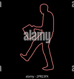 Neon cheerful man with a briefcase Concept success win Successfull bussines man red color vector illustration image flat style Stock Vector
