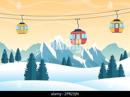 Snowboarding Hand Drawn Cartoon Flat Illustration of People in Winter Outfit Sliding and Jumping with Snowboards at Snowy Mountain Sides or Slopes Stock Vector