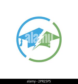 Flash student vector logo template. Education logo with graduation cap and thunder icon. Stock Vector